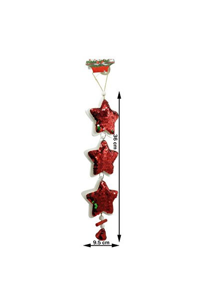 Rao Ornament de Brad Trei Stele cu Paiete, Rosu, Lemn, 36 Cm