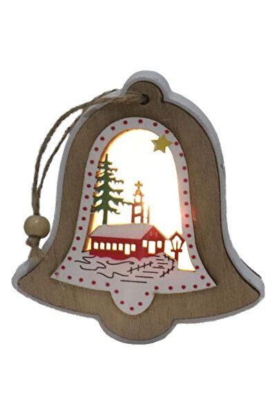 Rao Ornament de Brad, cu Lumini Led, din Lemn, Model Clopot, Multicolor