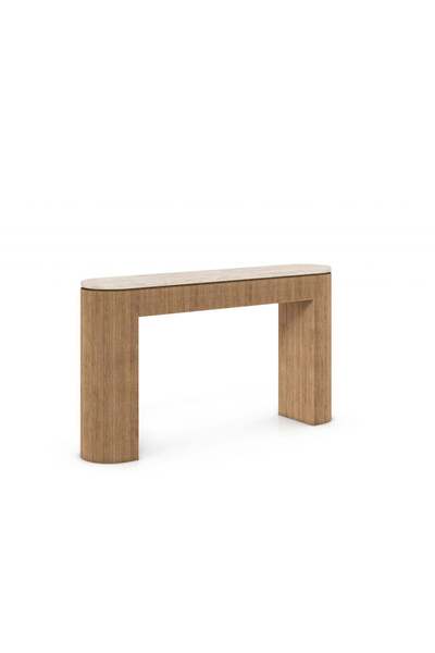 Roots Furniture Travertine Top Natural Oak Console Table