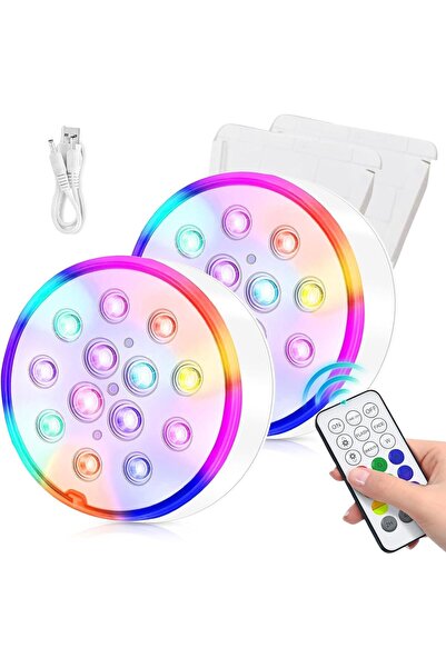 STARSTAR 2-Pack Rechargeable IP68 Waterproof Submersible LED Lights, 16 RGB C...