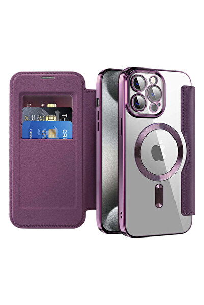 Techsuit Калъф за iPhone 15 Pro, SmartMag Book Case, синьо-лилав