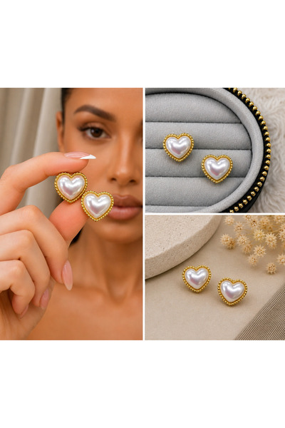 FM 💎   Premium Shiny Gold Color Pearl-Looking Heart Model Women's Bijouterie...