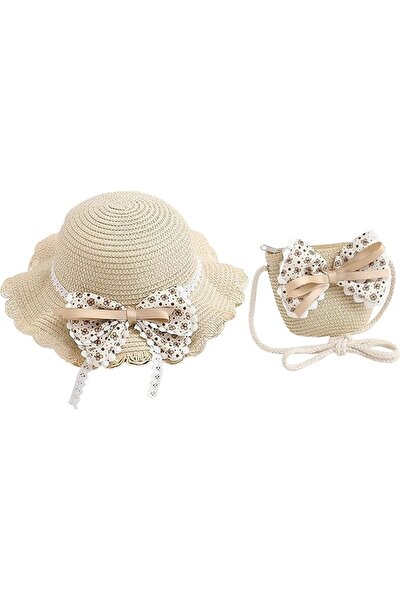 STARSTAR Straw hat and bag set for girls, with bow decoration, suitable for b...