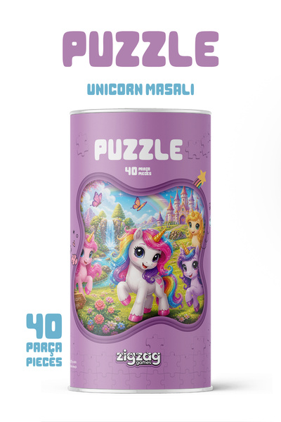 Zigzag Unicorn Masalı 40 Parça Çocuk Puzzle – Unicorn Temalı Eğitici Yapboz 2...