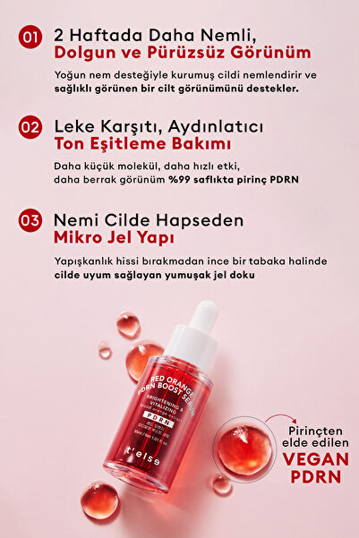 T'else Cilde Dolgun Işıltılı Cam Cilt Görünümü Sunan Aydınlatıcı Serum TELSE Red Orange PDRN Boost Serum