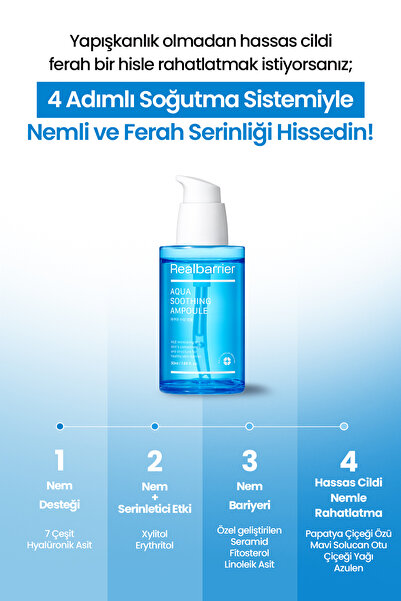 Real Barrier Hassas Cildi Serinleten Hyalüronik Asit İçeren Nemlendirici Ampul REALBARRIER Aqua Soothing Ampoule
