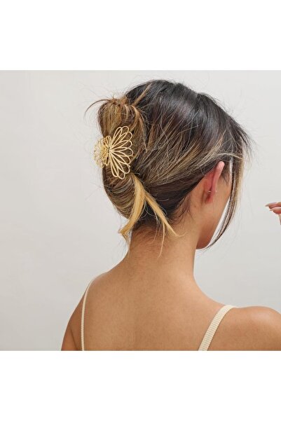 STARSTAR 1 Pc Gold Double-Row Flower Metal Hair Clip (11.5cm) - Non-Slip Jaw ...