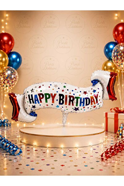 Parti Dükkanı 40 Inch Happy Birthday Ribbon Foil Balloon Helium Compatible La...