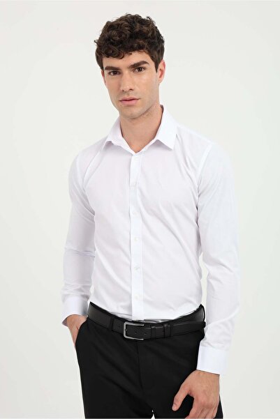 Dufy Erkek Slim Fit Uzun Kol Beyaz Gömlek