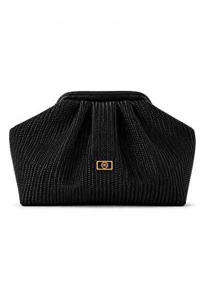 mossi Black Knitted Straw-Looking Faux Leather Clutch Daily and Evening Dress...