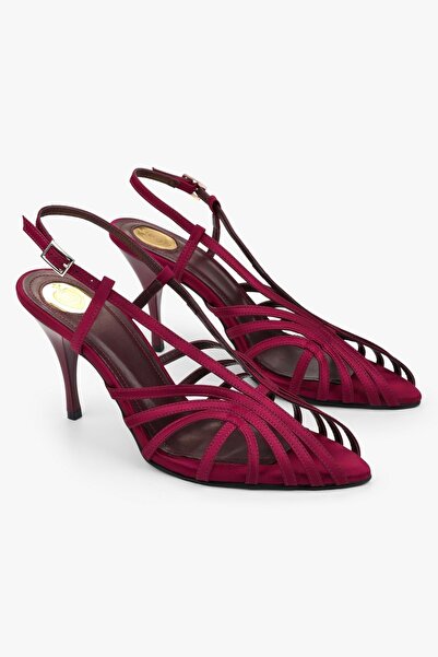 Shoeberry Pantofi cu toc din satin Aliva Burgundy pentru damă