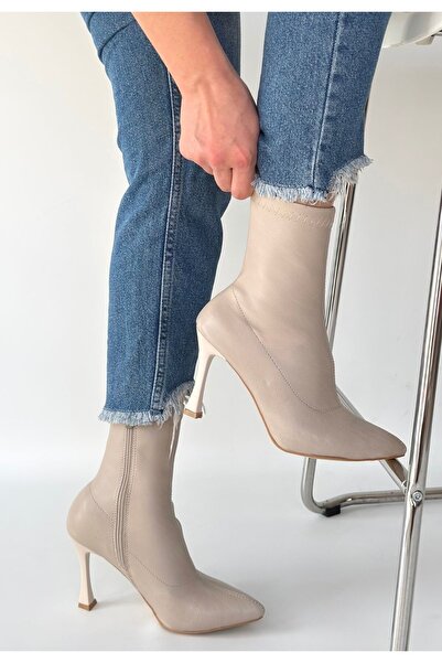 DMR Elegance Orjen Beige Leather Stretch Heeled Boots