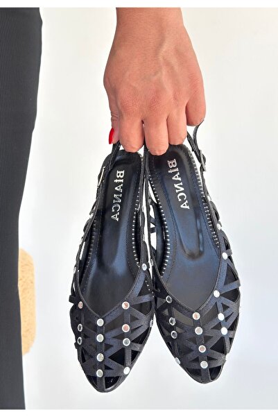 DMR Elegance Faty Black Leather Ballerina Shoes
