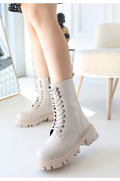 DMR Elegance Neole Beige Leather Laced Boots
