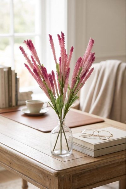 Nettenevime Yapay Çiçek Lateks Köpük Pembe Koyu Lavanta Dalı 35cm Dekoratif Çiçek