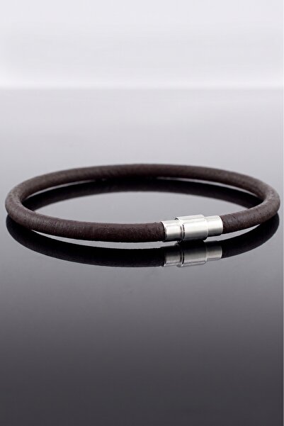 Solfera Brown 4mm Thin Genuine Leather Magnetic Clip Men's Bracelet M067C