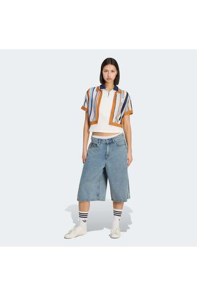 adidas Summer Glow Striped Cropped Polo Kadın Tişört