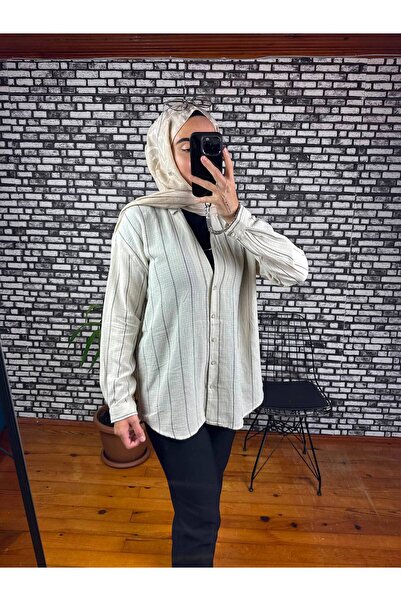 ZarülAAy fashıon Striped Kimono with Button Detail on the Front, Standard Size.