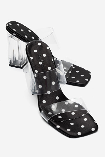 Ayakkabı Ateşi Women's Black Polka Dot Detailed Transparent Strap Transparent...
