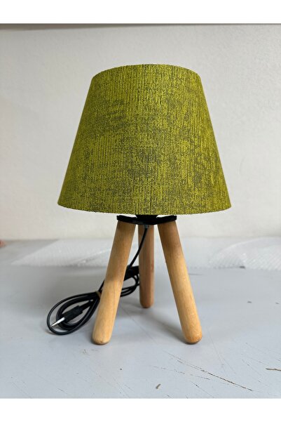 EvLight Tripod Bohem Yeşil Kumaş Başlıklı Ahşap Abajur