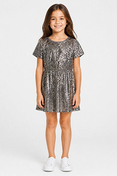 GAP Kids Girl Sequin Short Sleeve Dress, Grey