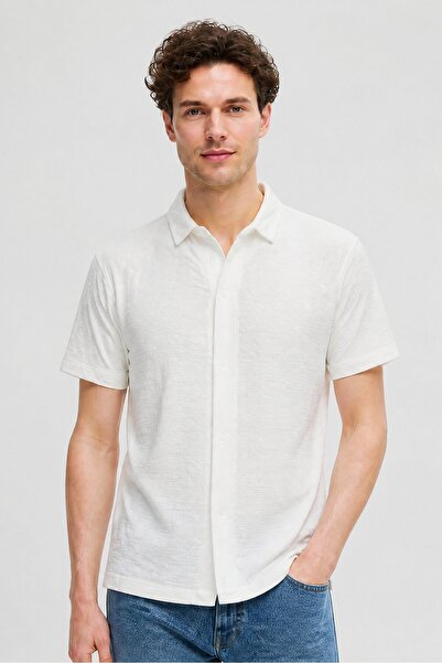 Brave Soul Men Regular Fit Textured Short Sleeve Casual Shirt, Off White