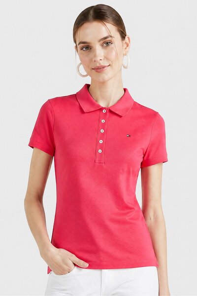 Tommy Hilfiger Women Slim Fit Short Sleeve Polo Shirt, Fuchsia