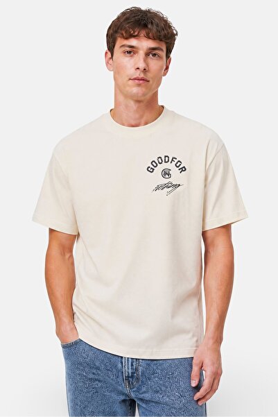 Good For Nothing Men Crew Neck Short Sleeve Brand Logo T-Shirt, Off White