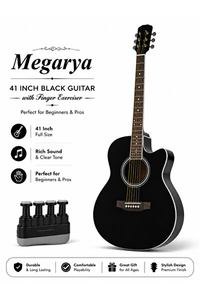 MegArya 41" Black Acoustic Guitar + Finger Exerciser Bundle | Beginner Guitar...