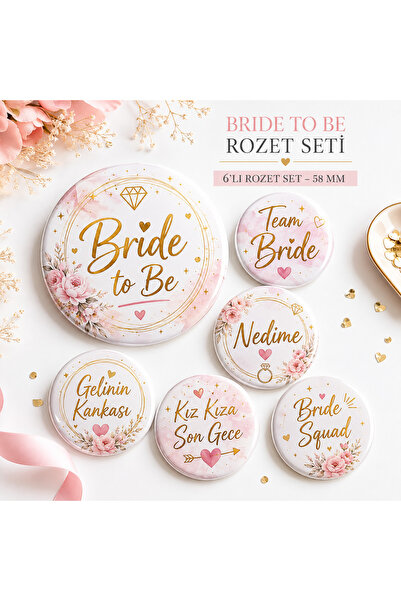 Sultan magnet hediyelik Bride to Be 6-Piece Badge Set 58 mm Bachelorette Henn...