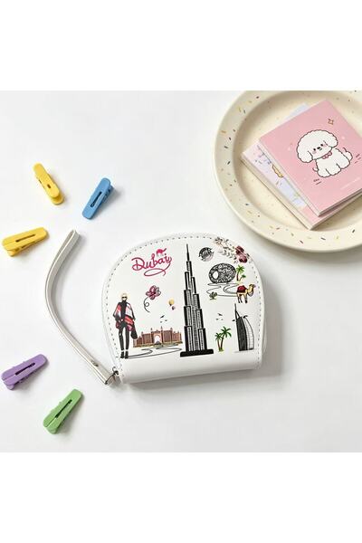 ARIANA Dubai Souvenir Wristlet Wallet, Stylish White PU Leather Clutch with B...