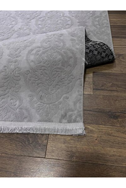 NaRStore Home Rölyef Gri Joy Saçaklı Modern Yumuşak Dokulu Kabartmalı Kaymaz Taban Kesme Halı Yolluk