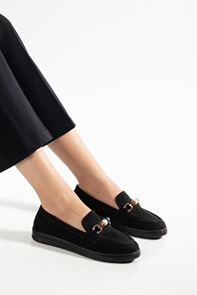 DN2S Women's Beaded Detailed Metal Buckle Loafer Shoes