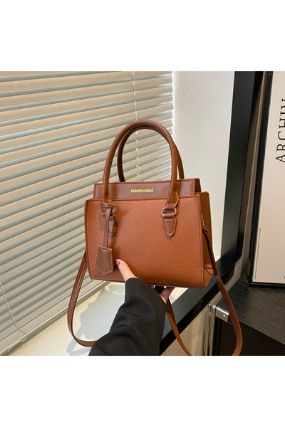 Take Two By Styli Brown Shoulder Bag with Contrast Dual Handle