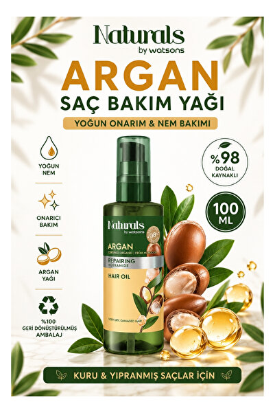 Naturals By Watsons إصلاح مكثف وترطيب: زيت الأرغان للعناية بالشعر 100 مل - مض...