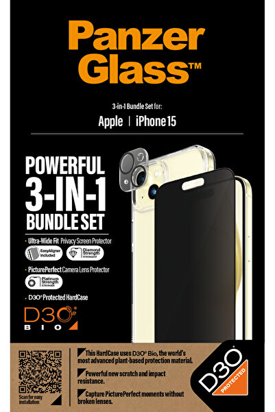CARE by PanzerGlass® Husă și folie de protecție pentru camera iPhone 15 Panze...