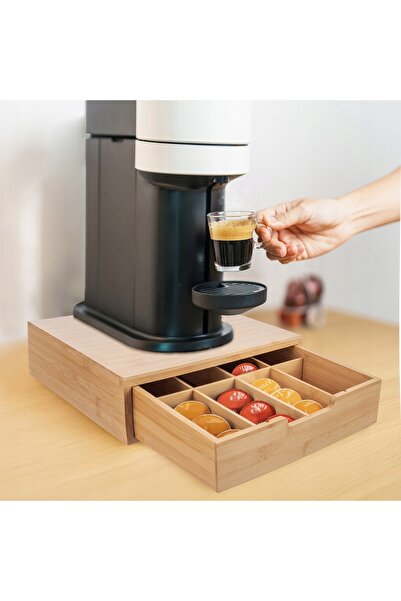 Orion Organizator pentru capsule de cafea, cutie recipient cu bază din bambus...