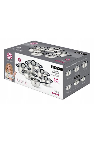 MG HOME SET COMPLET USTENSILE DE BUCĂTĂRIE NEGRE 10 PIESE OȚEL INOXIDABIL MAG...