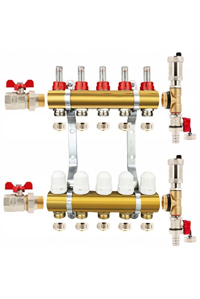 TRCR DISTRIBUITOR ÎNCĂLZIRE ÎN PARDOSEALĂ CU 5 SECTIUNI, VALVE, SUPAPĂ DE AER...