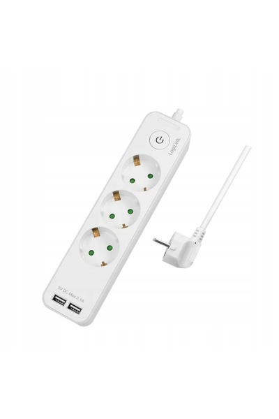 LogiLink Prelungitor 3 prize 2x USB 1.5m întrerupător alb 3600W