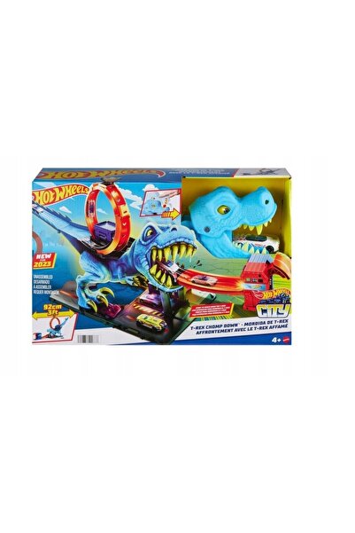 HOT WHEELS Set mare de jucării: Dinozaur T-Rex cu funcție de atac și mașină