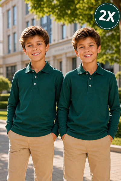 Yalçınoğlu Kids Pachet de 2 tricouri școlare premium cu guler polo, 100% bumb...