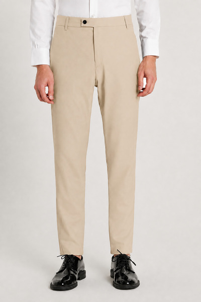 Montivo Men's Beige Modern Cut Slim Fit Classic Fabric Trousers
