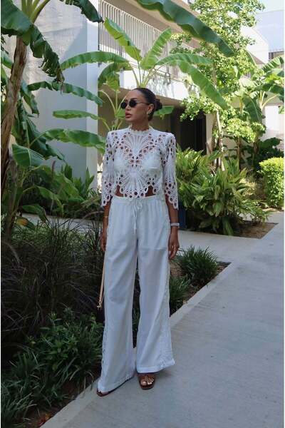 Havoş White Laced Blouse and Pants Set