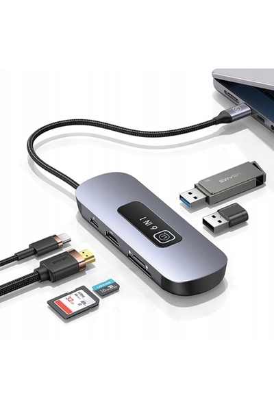 Usams ADAPTOR US-SJ642 HUB 6 în 1 USB-C / 2XUSB-A 3.0, TF, SD, USB-C, HDMI PD...