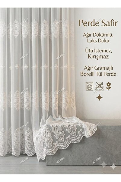 Mexess NAKIŞLI DESENLİ TÜL PERDE ( 1 X 3 SIK PİLE )
