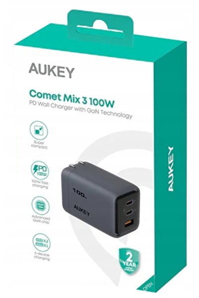 NO BRAND Adaptor de alimentare AUKEY compact de călătorie 100W 1x USB-A 2x US...