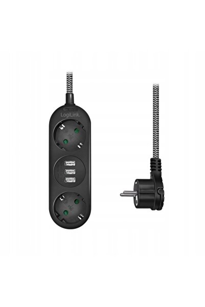 LogiLink Priză multiplă cu 2 prize de 230 V, 3 porturi USB-A de 16 W, cablu t...