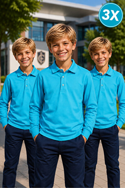 Yalçınoğlu Kids Pachet de 3 tricouri școlare premium cu guler polo, 100% bumb...