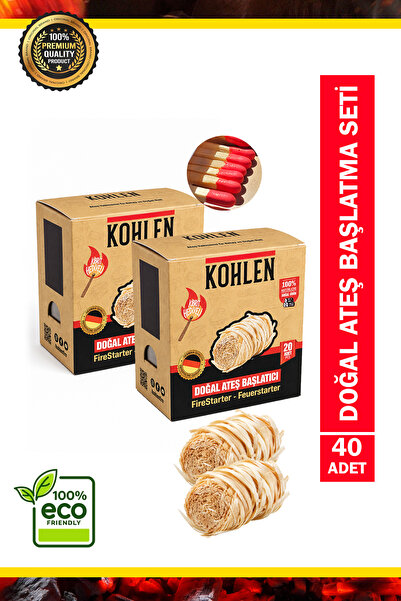 KOHLEN Fireball Kibritli Doğal Ateş Başlatma Seti 2 Paket – Mangal, Şömine ve...
